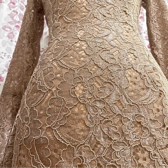 Brown Lace Boho Flare/Bell Long Sleeve Dress Women’s Small - Picture 4 of 9